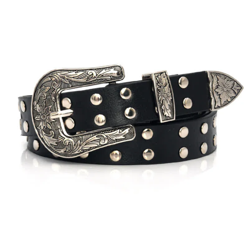 Women's Double Row Studded Rivets PU Leather Belt sold by FloralTrip