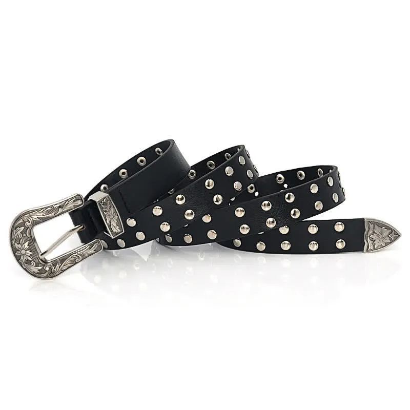 Women's Double Row Studded Rivets PU Leather Belt sold by FloralTrip product image thumbnail 5