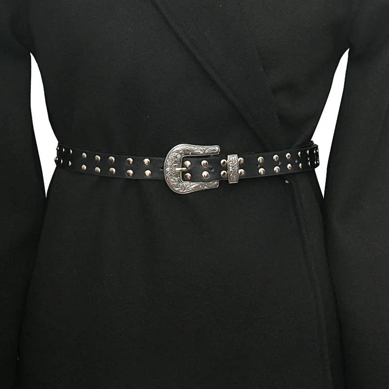 Women's Double Row Studded Rivets PU Leather Belt sold by FloralTrip product image thumbnail 2