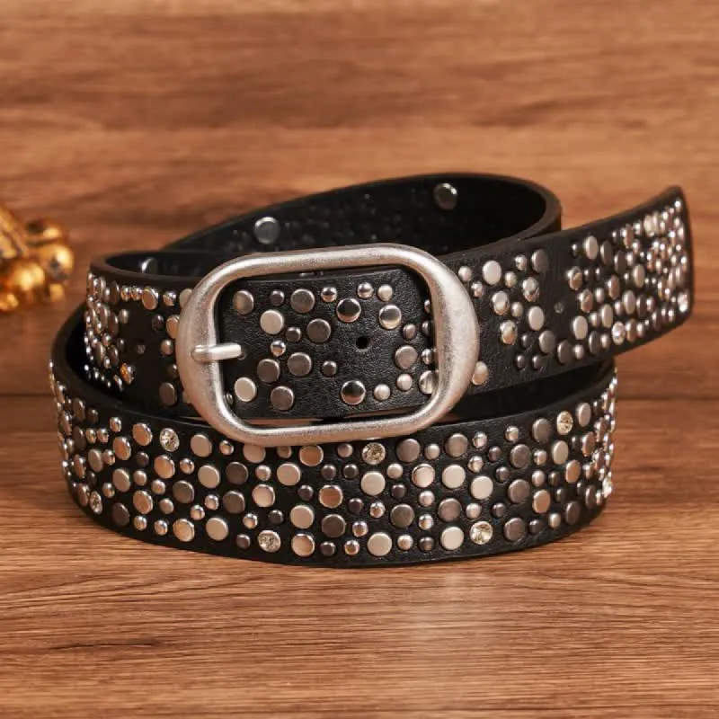Punk Asymmetric Round Rivet Studded Leather Belt sold by FloralTrip