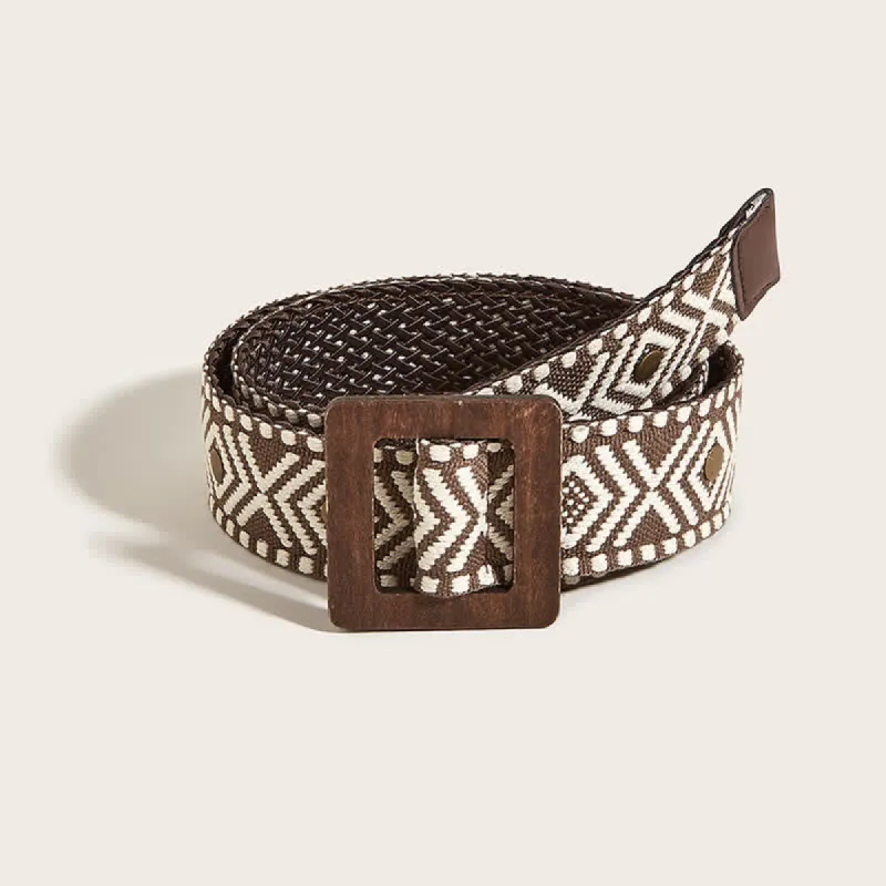 Women's Ethnic Wooden Buckle Bohemian Weave Belt sold by FloralTrip