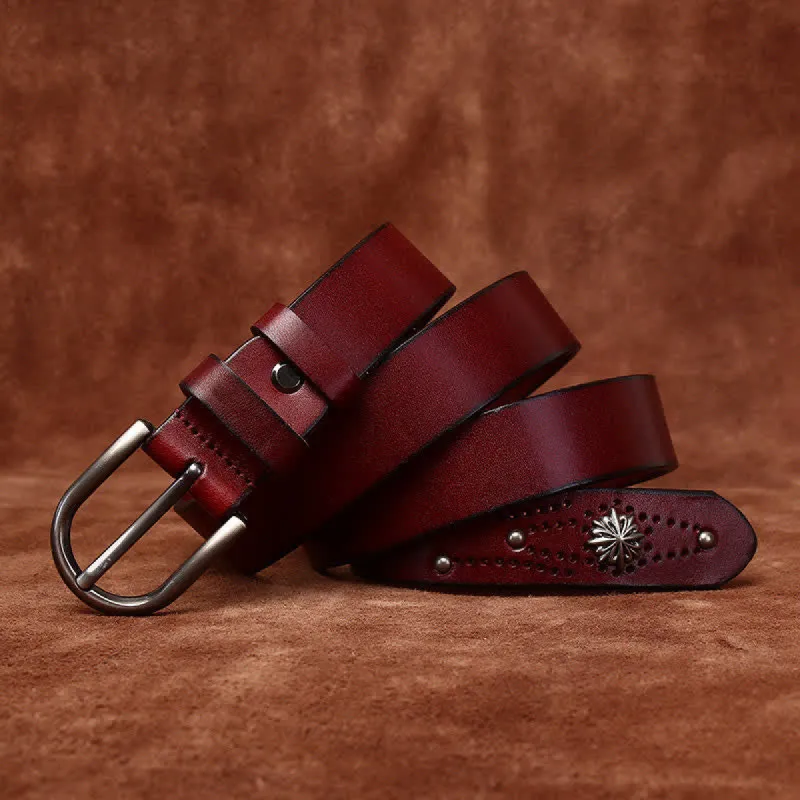 Metal Rivet Fashionable Casual Slim Leather Belt sold by FloralTrip