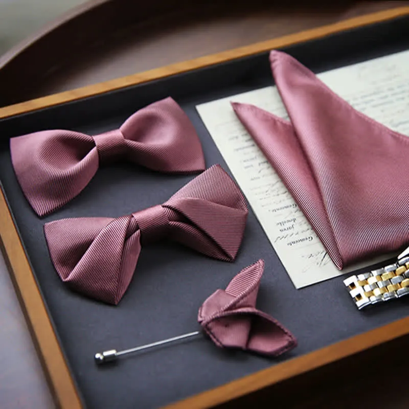 Men's Gentle Rose Pink Twilled Wedding Silk Bow Tie sold by FloralTrip product image thumbnail 5
