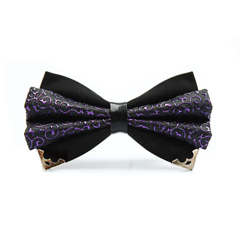 Men's Moire Pattern Double Layer PU Golden Tipped Bow Tie sold by FloralTrip