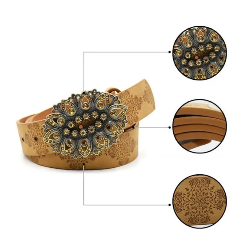 Women's Artificial Crystal Hollow Flower Buckle Leather Belt sold by FloralTrip product image thumbnail 3