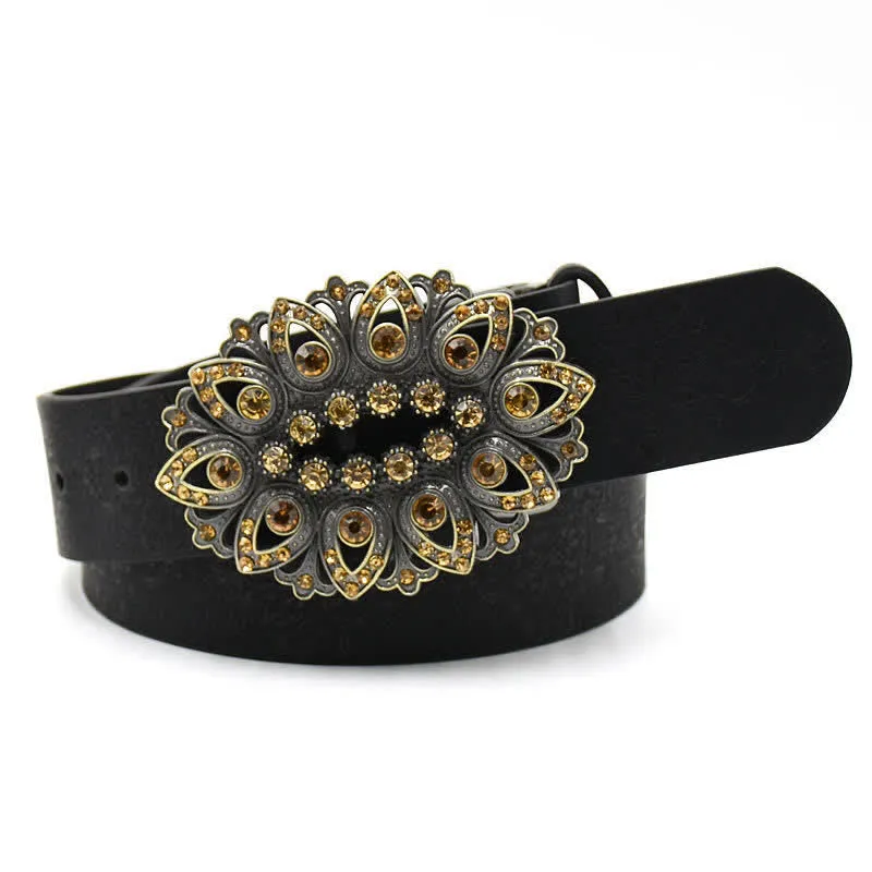 Women's Artificial Crystal Hollow Flower Buckle Leather Belt sold by FloralTrip product image thumbnail 4