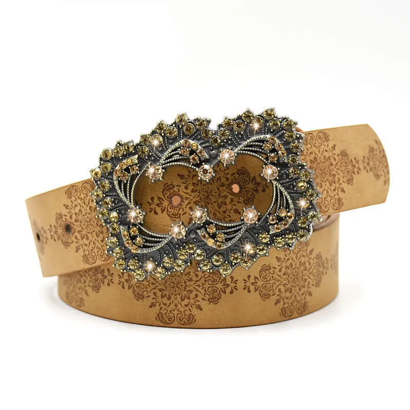 Women's Artificial Crystal Hollow Flower Buckle Leather Belt sold by FloralTrip product image thumbnail 5