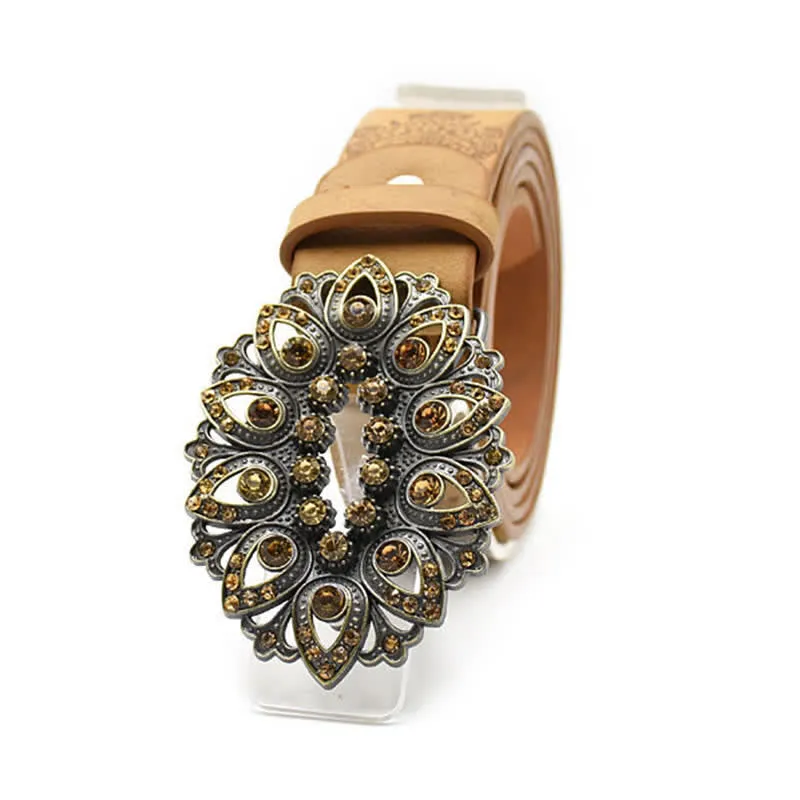 Women's Artificial Crystal Hollow Flower Buckle Leather Belt sold by FloralTrip product image thumbnail 2