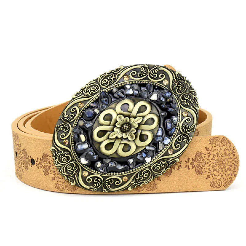 Women's Decorative Inlaid Color Stone Turquoise Leather Belt sold by FloralTrip