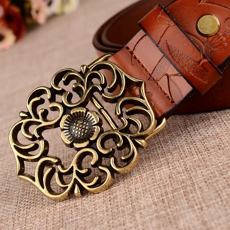 Women's Hollow Sunflower Retro Embossed Leather Belt sold by FloralTrip product image thumbnail 5