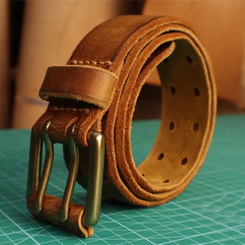 Men's Double Needle Buckle Casual Jean Leather Belt sold by FloralTrip product image thumbnail 3