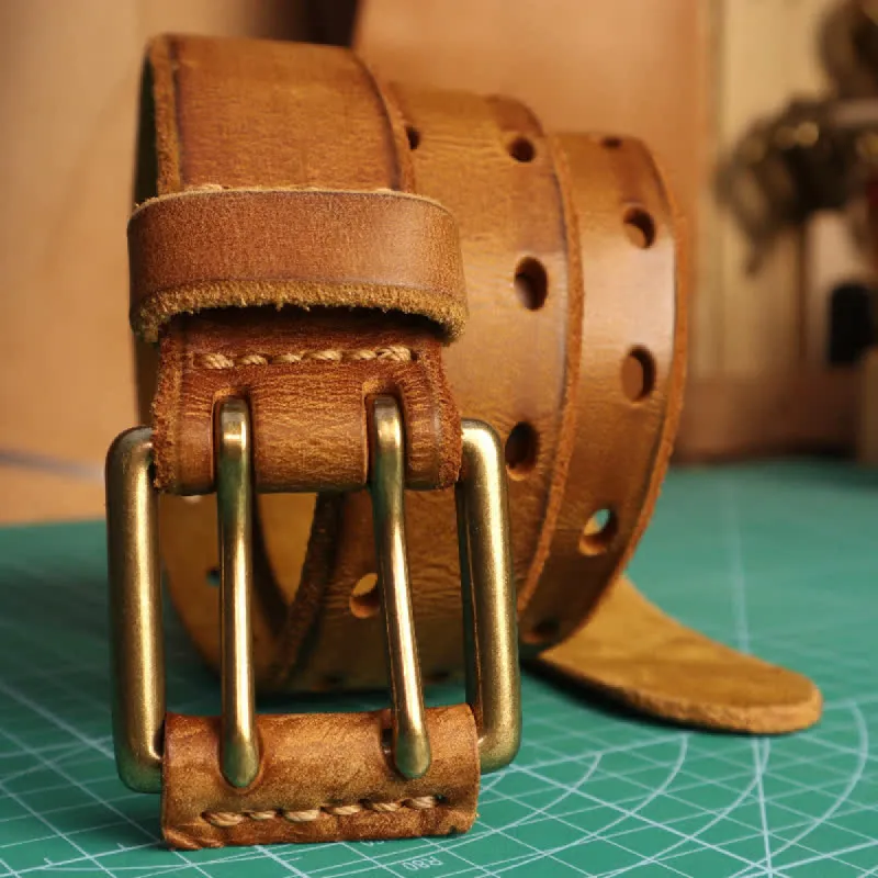 Men's Double Needle Buckle Casual Jean Leather Belt sold by FloralTrip
