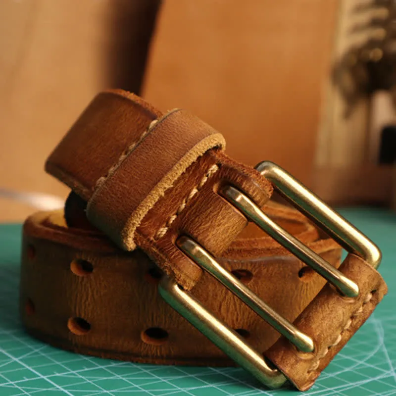 Men's Double Needle Buckle Casual Jean Leather Belt sold by FloralTrip product image thumbnail 2