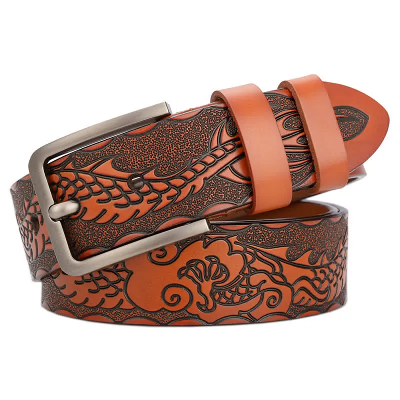 Men's Punk Dragon Embossed Pattern Leather Belt sold by FloralTrip