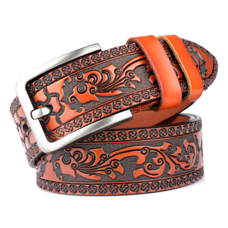 Men's Luxury Flower Embossed Pattern Leather Belt sold by FloralTrip
