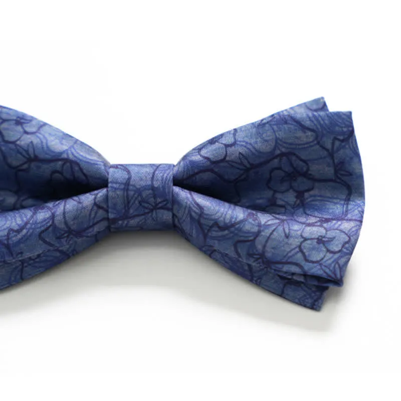 Men's Blue Flower Painting Double Layered Bow Tie sold by FloralTrip product image thumbnail 3
