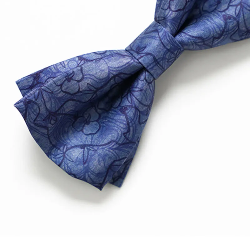 Men's Blue Flower Painting Double Layered Bow Tie sold by FloralTrip product image thumbnail 4