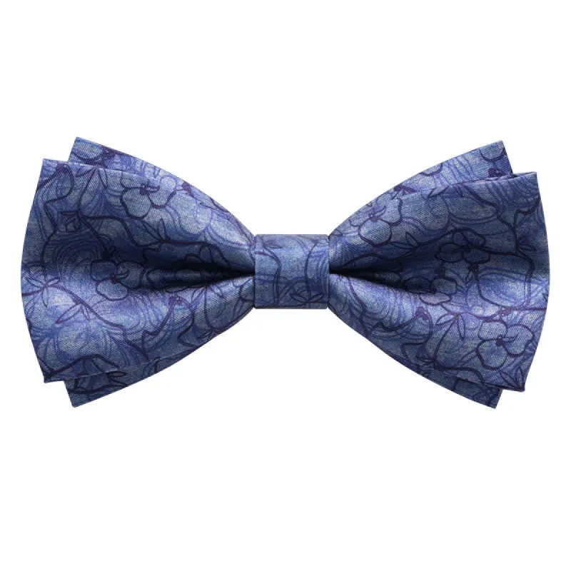 Men's Blue Flower Painting Double Layered Bow Tie sold by FloralTrip