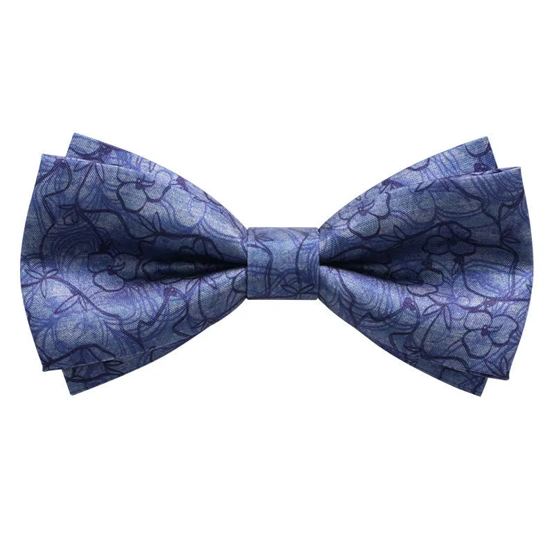 Men's Blue Flower Painting Double Layered Bow Tie sold by FloralTrip