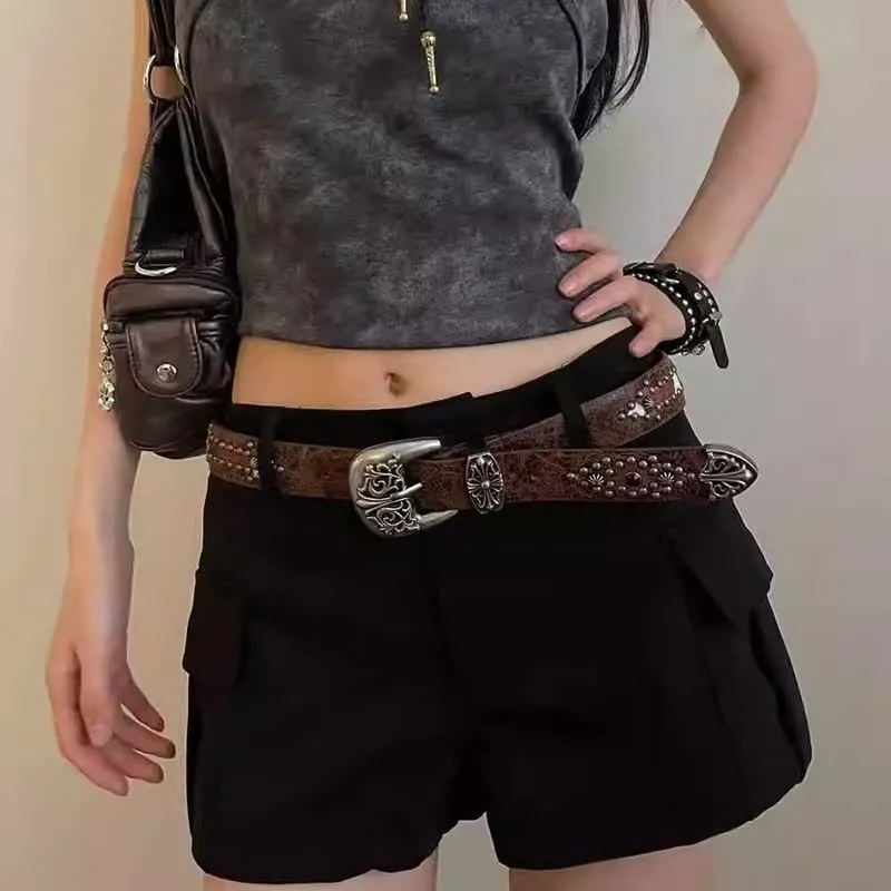 Women's Brown Arrow Shape Rivets Studded Leather Belt sold by FloralTrip product image thumbnail 4