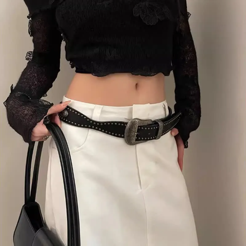 Women's Advanced Chic Black Rivets Leather Belt sold by FloralTrip product image thumbnail 5