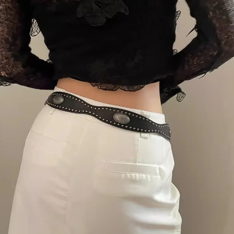 Women's Advanced Chic Black Rivets Leather Belt sold by FloralTrip product image thumbnail 2