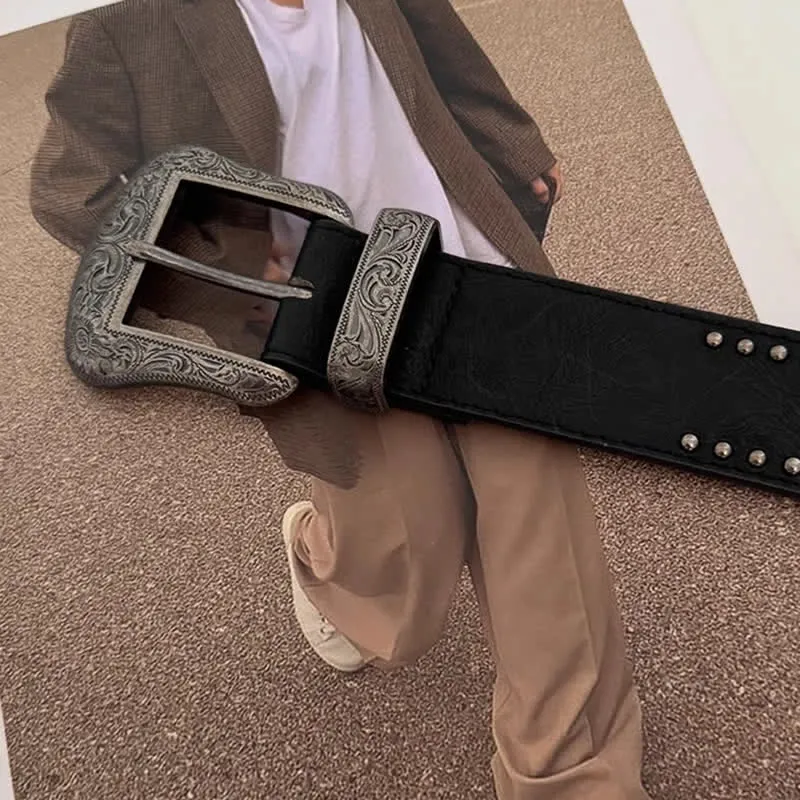 Women's Advanced Chic Black Rivets Leather Belt sold by FloralTrip product image thumbnail 4