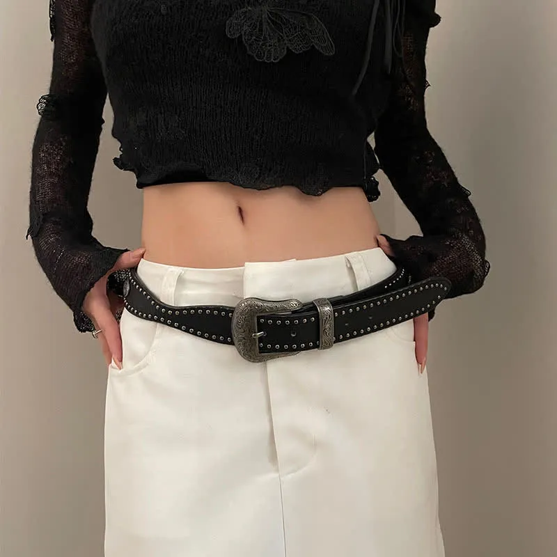 Women's Advanced Chic Black Rivets Leather Belt sold by FloralTrip