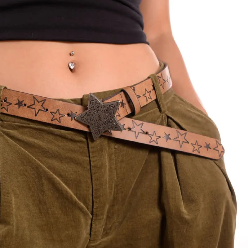 Women's Simple Star Pattern Design Buckle Leather Belt sold by FloralTrip