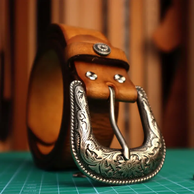 Men's Elegant Carved Flower Buckle Leather Belt sold by FloralTrip