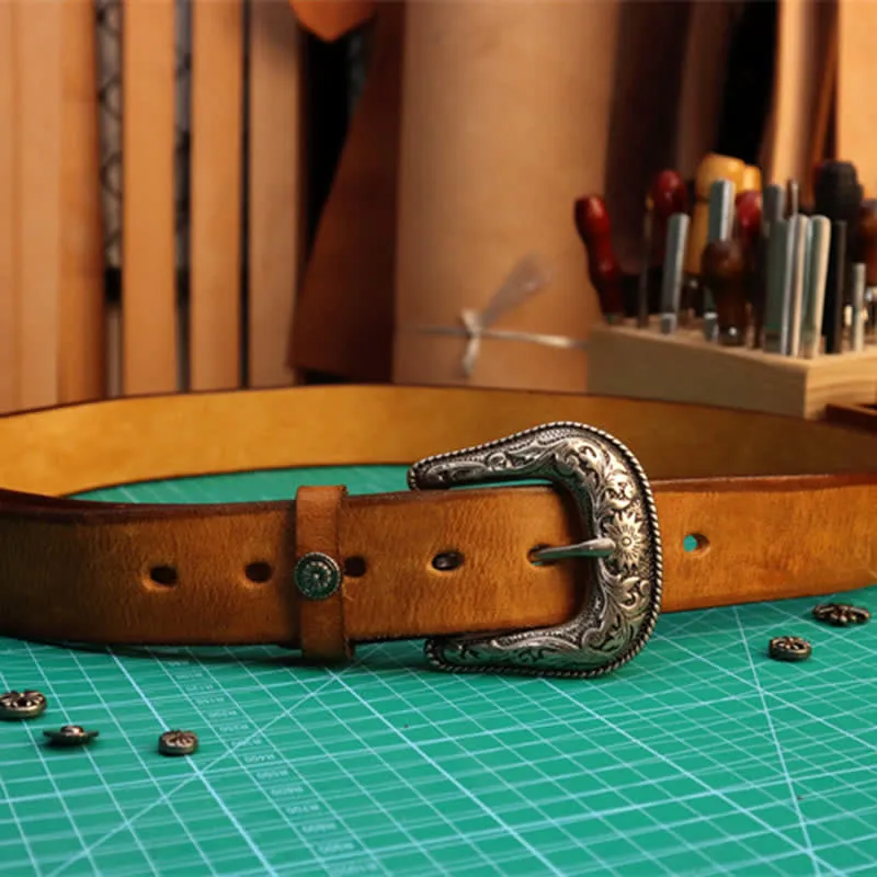 Men's Elegant Carved Flower Buckle Leather Belt sold by FloralTrip product image thumbnail 2