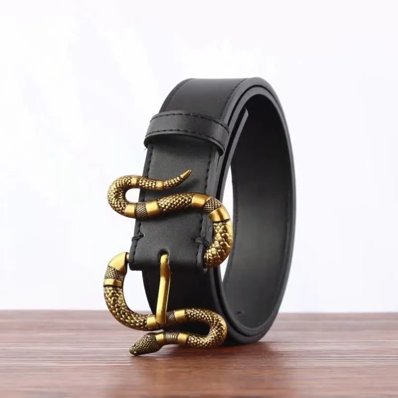 Men's Punk Bronze Serpent Buckle Streetwear Leather Belt sold by FloralTrip