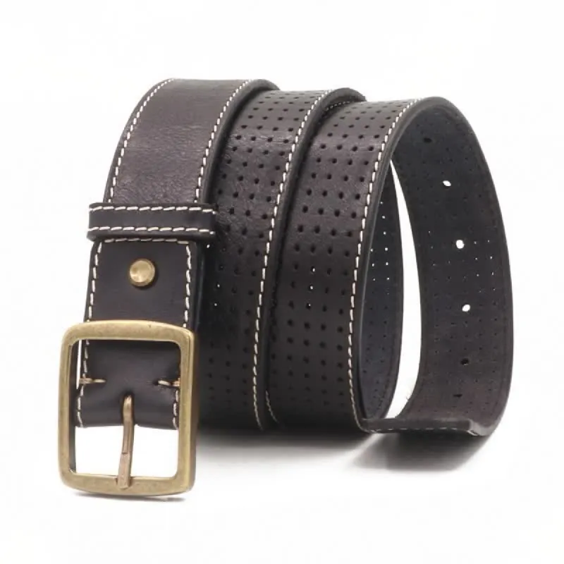 Men's British Style Hand-Stitched Perforated Leather Belt sold by FloralTrip
