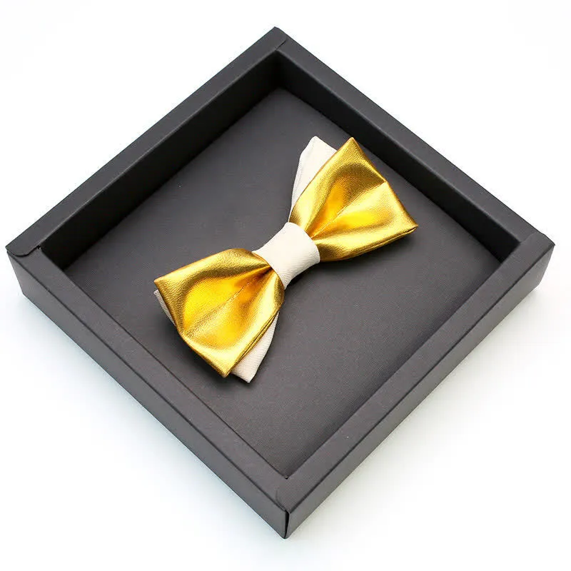 Men's Luxurious Gold & White Double Layered Bow Tie sold by FloralTrip product image thumbnail 3