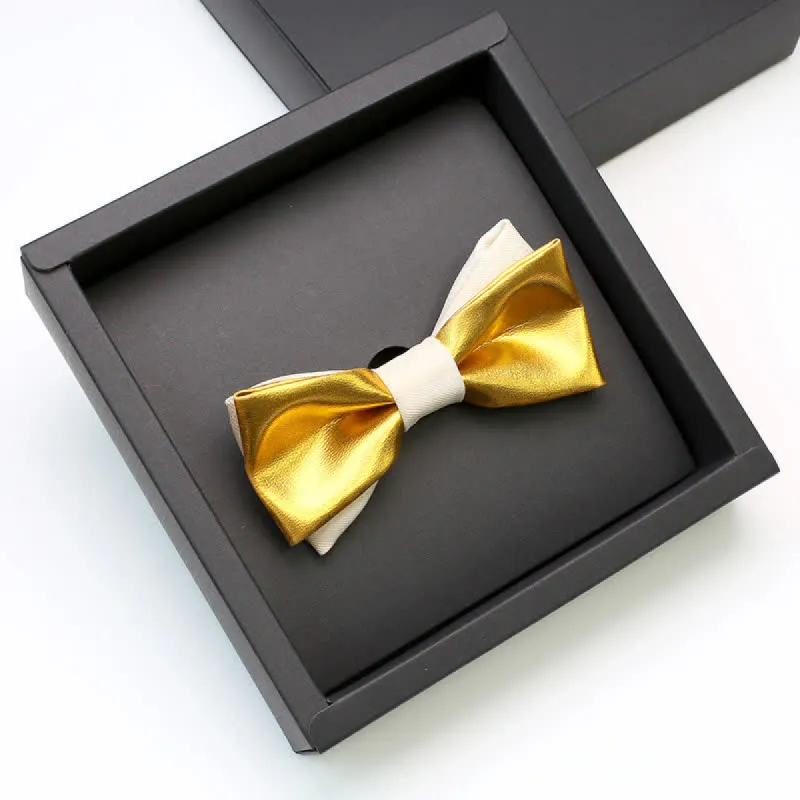 Men's Luxurious Gold & White Double Layered Bow Tie sold by FloralTrip