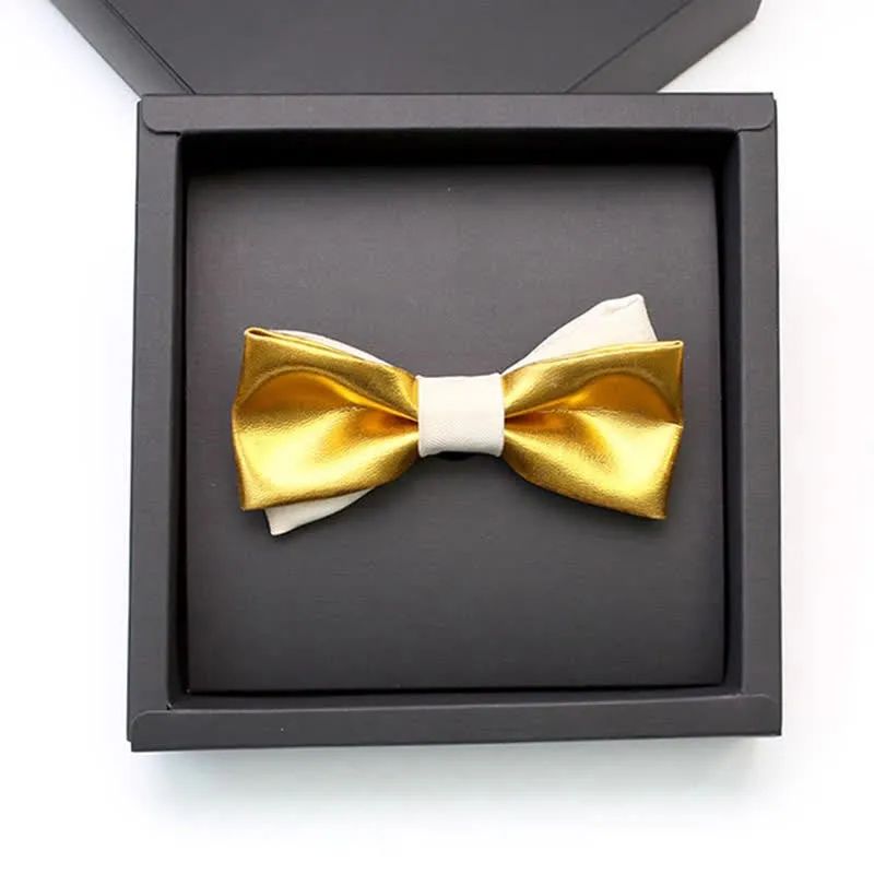 Men's Luxurious Gold & White Double Layered Bow Tie sold by FloralTrip product image thumbnail 2