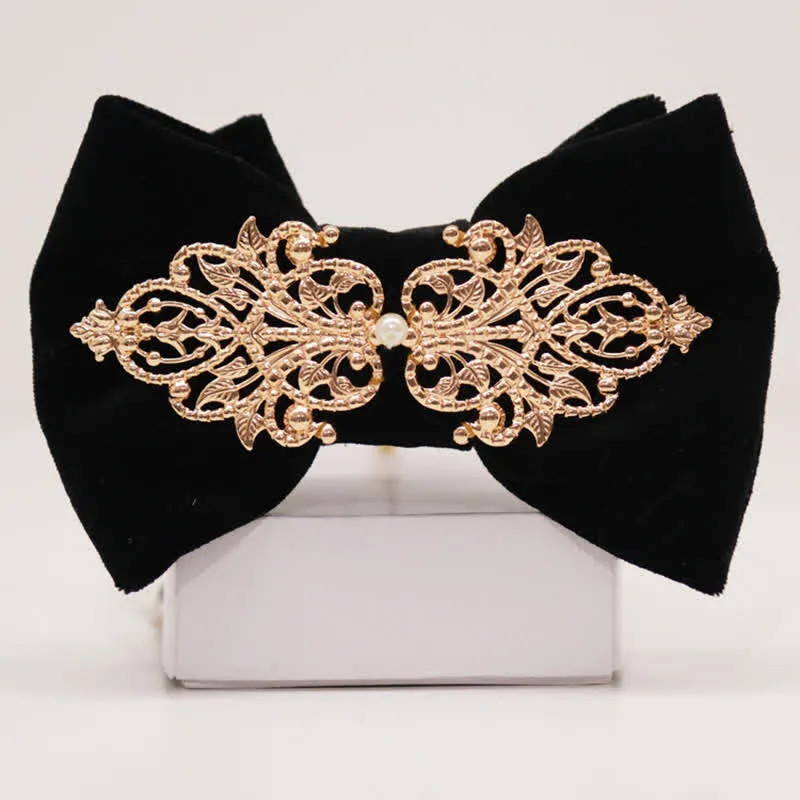 Men's Black Velvet Metallic Decor Oversized Pointed Bow Tie sold by FloralTrip product image thumbnail 4