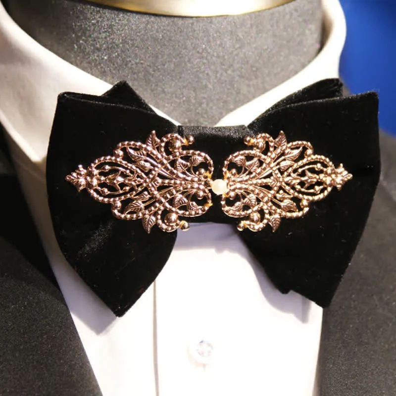 Men's Black Velvet Metallic Decor Oversized Pointed Bow Tie sold by FloralTrip