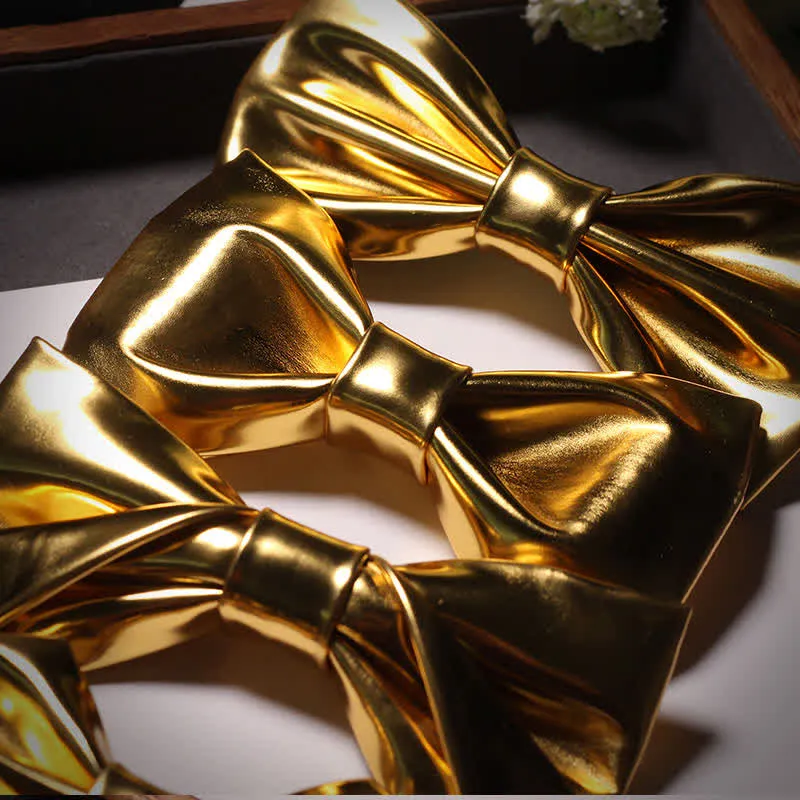 Men's Shining Modern Metallic Gold Leather Bow Tie sold by FloralTrip product image thumbnail 5