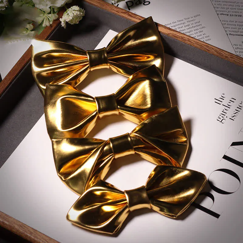 Men's Shining Modern Metallic Gold Leather Bow Tie sold by FloralTrip product image thumbnail 2