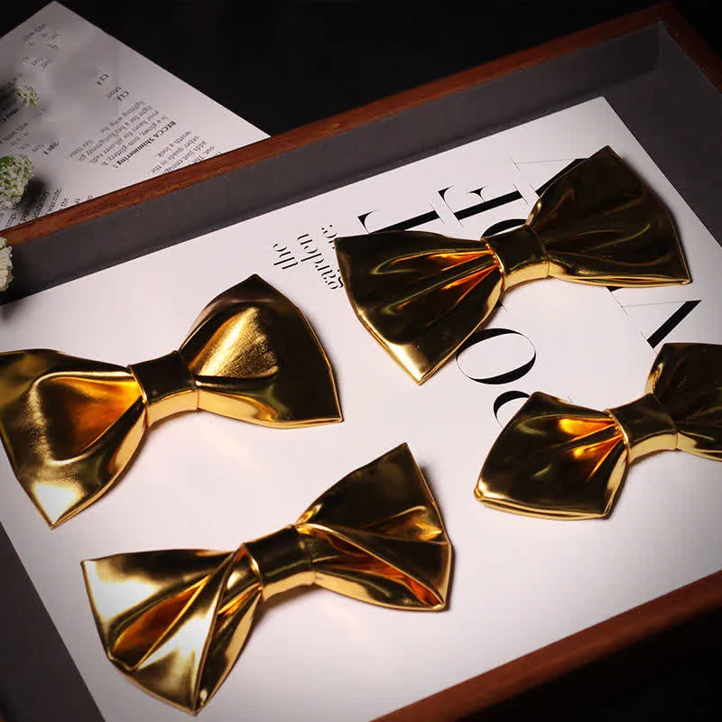 Men's Shining Modern Metallic Gold Leather Bow Tie sold by FloralTrip product image thumbnail 4