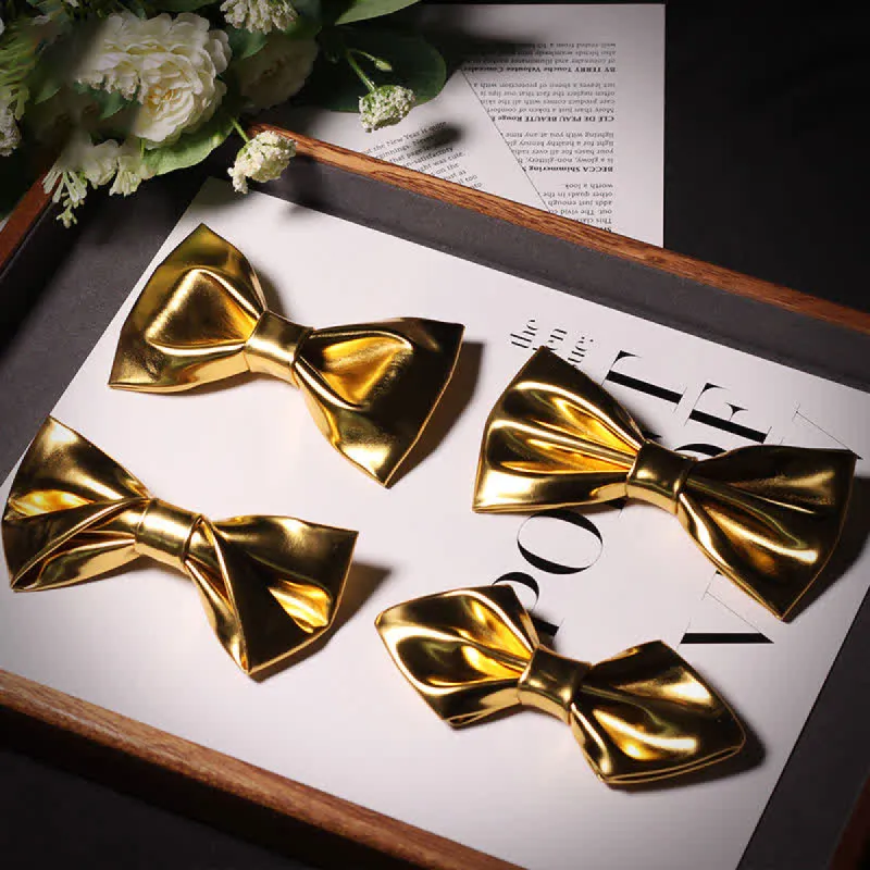 Men's Shining Modern Metallic Gold Leather Bow Tie sold by FloralTrip