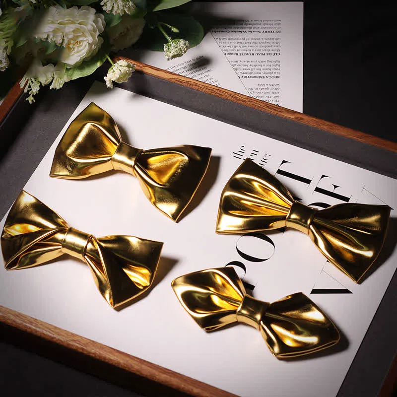Men's Shining Modern Metallic Gold Leather Bow Tie sold by FloralTrip