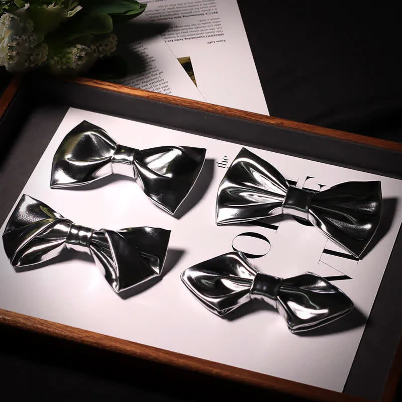 Men's Modern Style Metallic Silver Gray Leather Bow Tie sold by FloralTrip