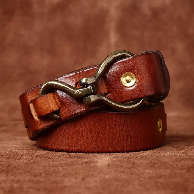 Men's Braided Brass Hook Buckle Cavalry Leather Belt sold by FloralTrip