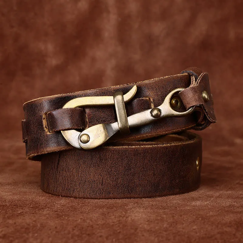 Men's Retro Distressed Hook Buckle Cavalry Leather Belt sold by FloralTrip