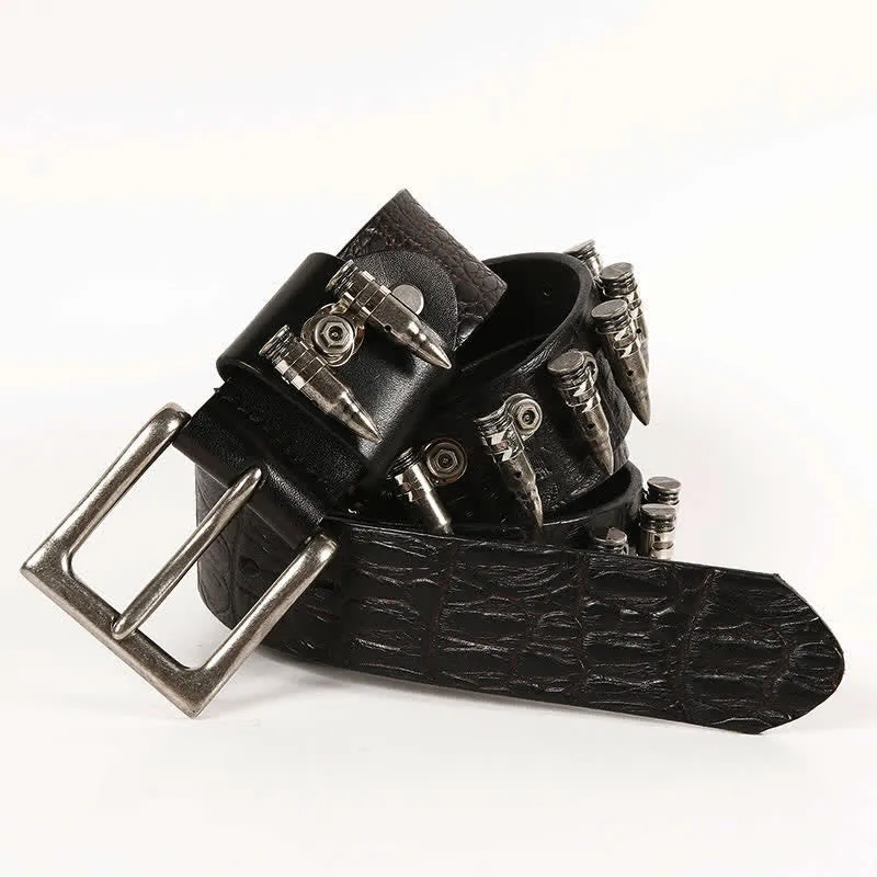 Men's Decorative Bullet Rivets Crocodile Pattern Leather Belt sold by FloralTrip product image thumbnail 2