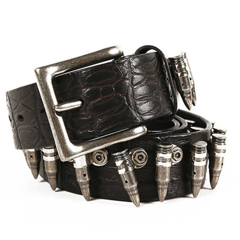 Men's Decorative Bullet Rivets Crocodile Pattern Leather Belt sold by FloralTrip product image thumbnail 3