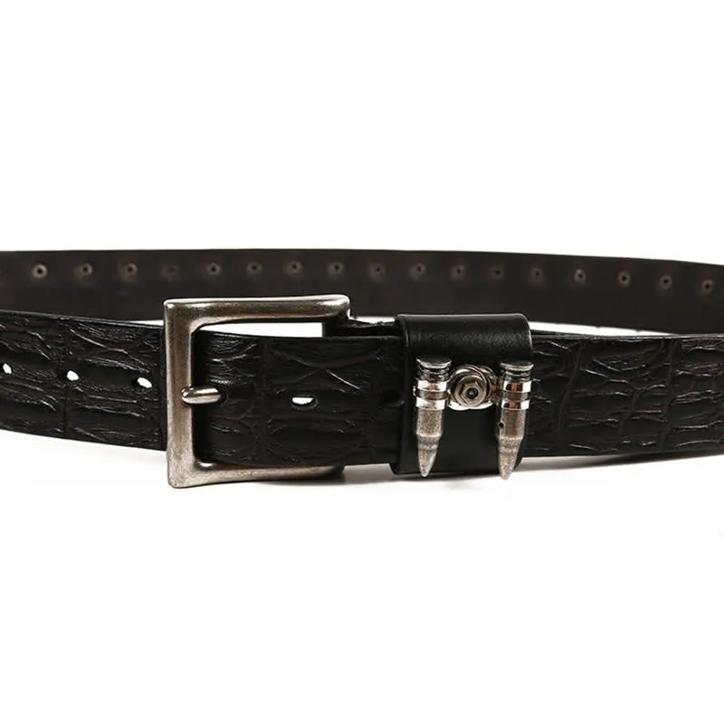 Men's Decorative Bullet Rivets Crocodile Pattern Leather Belt sold by FloralTrip product image thumbnail 4