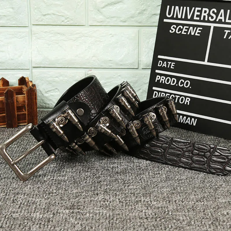Men's Decorative Bullet Rivets Crocodile Pattern Leather Belt sold by FloralTrip